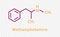 Methamphetamine chemical formula. Methamphetamine structural chemical formula isolated on transparent background.