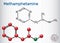 Methamphetamine crystal meth, C10H15N molecule. Structural che