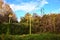 Methane pipeline signs in a park in autumn