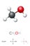 Methanol, CH3OH, molecule model and chemical formula of methyl alcohol