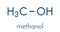 Methanol methyl alcohol, MeOH molecule. Highly toxic. Skeletal formula.