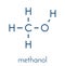 Methanol methyl alcohol, MeOH molecule. Highly toxic. Skeletal formula.