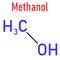 Methanol or methyl alcohol, MeOH, molecule. Highly toxic. Skeletal formula.