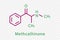 Methcathinone chemical formula. Methcathinone structural chemical formula isolated on transparent background.