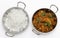 Methi chicken and rice in kadai bowls