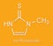 Methimazole hyperthyroidism drug molecule. Skeletal formula.