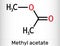 Methyl acetate, methyl ethanoate molecule. It is acetate ester, solvent. Structural chemical formula