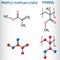 Methyl methacrylate, MMA and polymethyl methacrylate , PMMA molecule. Methyl methacrylate is monomer  for the production of PMMA