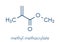 Methyl methacrylate molecule, polymethyl methacrylate or acrylic glass building block. Skeletal formula.