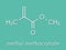 Methyl methacrylate molecule, polymethyl methacrylate or acrylic glass building block. Skeletal formula.