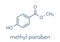 Methyl paraben preservative molecule. Skeletal formula.