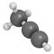 Methylacetylene propyne molecule. Used in welding gas and rocket fuel.
