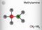 Methylamine molecule. It is simplest primary amine. Structural chemical formula and molecule model. Sheet of paper in a