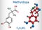 Methyldopa molecule. Antihypertensive, antihypertensive, sympatholytic agent. It is an analog of DOPA. Structural chemical formula