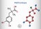 Methyldopa molecule. Antihypertensive, antihypertensive, sympatholytic agent. It is an analog of DOPA. Structural chemical formula