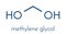 Methylene glycol methanediol, formaldehyde monohydrate molecule. Formed upon dissolving formaldehyde in water. Skeletal formula.