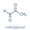 Methylglyoxal pyruvaldehyde molecule. Produced by glycolysis; is cytotoxic. Skeletal formula.