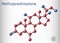 Methylprednisolone molecule. It is synthetic corticosteroid, prednisolone derivative glucocorticoid Sheet of paper in a cage