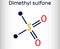 Methylsulfonylmethane, MSM, methyl sulfone, dimethyl sulfone molecule. Skeletal chemical formula