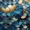 Meticulous Design: Blue And Gold Curved Pattern On Wall Background