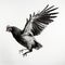 Meticulous Photorealistic Chicken Flying Artwork On White Background