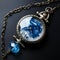 Meticulous Photorealistic Pocket Watch With Blue Crystal And Silver Chain