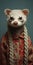 Meticulous Photorealistic Still Life: Ferret In Sweater With Braids