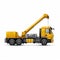 Meticulous Photorealistic Yellow Crane Truck Illustration On White Background