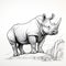 Meticulous Realism: Rhino Standing On Rocks In Line Art