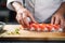 Meticulous sushi preparation by a japanese chef