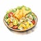 Meticulous Watercolor Illustration Of Mexican Food Plate With Tortilla Chips