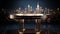 A meticulously crafted empty table radiates sophistication, contrasting a blurred city background