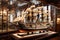 A meticulously crafted model ship in a glass display case, capturing intricate details of a historic vessel