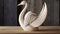 Meticulously Crafted Vray Wood Swan Sculpture - Delicate Shading And Multilayered Dimensions