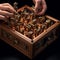 Meticulously Crafted Wooden Box with Miniature Robotic Arms