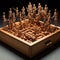 Meticulously Crafted Wooden Box with Miniature Robotic Arms