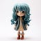 Meticulously Designed Anime Figurine Of Blue Haired Girl In Grey Outfit