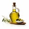 Meticulously Detailed Still Life Of Olive Oil Bottle And Olives