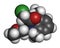 Metolachlor herbicide weed killer molecule. Atoms are represented as spheres with conventional color coding: hydrogen white,.