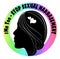 MeToo banner with black woman face profile silhouette, rainbow circle with headline, Campaign against sexual harassment