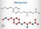 Metoprolol,  C15H25NO3 molecule. It is used in the treatment of hypertension and angina pectoris. Sheet of paper in a cage