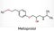 Metoprolol,  C15H25NO3 molecule. It is used in the treatment of hypertension and angina pectoris. Skeletal chemical formula