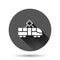 Metro icon in flat style. Train subway vector illustration on black round background with long shadow effect. Railroad cargo