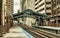 Metro station surrounded by buildings at The Loop - Black Gold Artistic Effect - Chicago, CHI, Illinois
