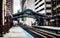 Metro station surrounded by buildings at The Loop - Bleached Portrait Artistic Effect - Chicago, CHI, Illinois