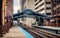 Metro station surrounded by buildings at The Loop - Soft Landscape Artistic Effect Effect - Chicago, CHI, Illinois