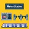 Metro station transportation modern railroad trip transit tunnel vehicle service vector illustration.