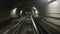 Metro in Turin , Italy. POV Train riding in the subway tunnel.