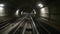 Metro in Turin , Italy. POV Train riding in the subway tunnel.