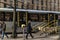 Metrolink Tram at St Peters Square Station.  Public Transport Vehicle.  Passengers in shot